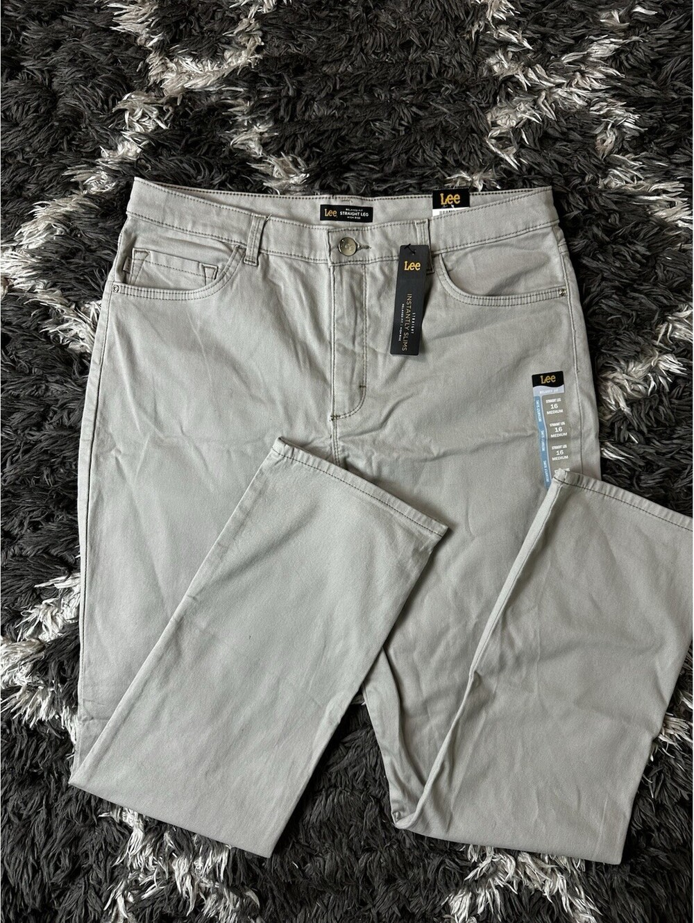 NWT Lee Instantly Slims Relaxed Fit Straight Leg High Rise Pants Beige 16M